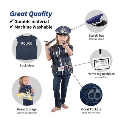 Police Costume Set with Realistic Accessories, Light & Sound Effects, Unisex, Easy to Store & Carry for Ages 3+