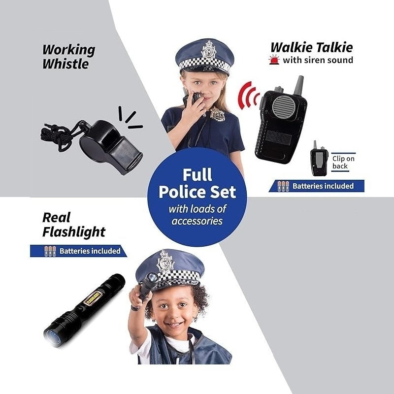 Police Costume Set with Realistic Accessories, Light & Sound Effects, Unisex, Easy to Store & Carry for Ages 3+