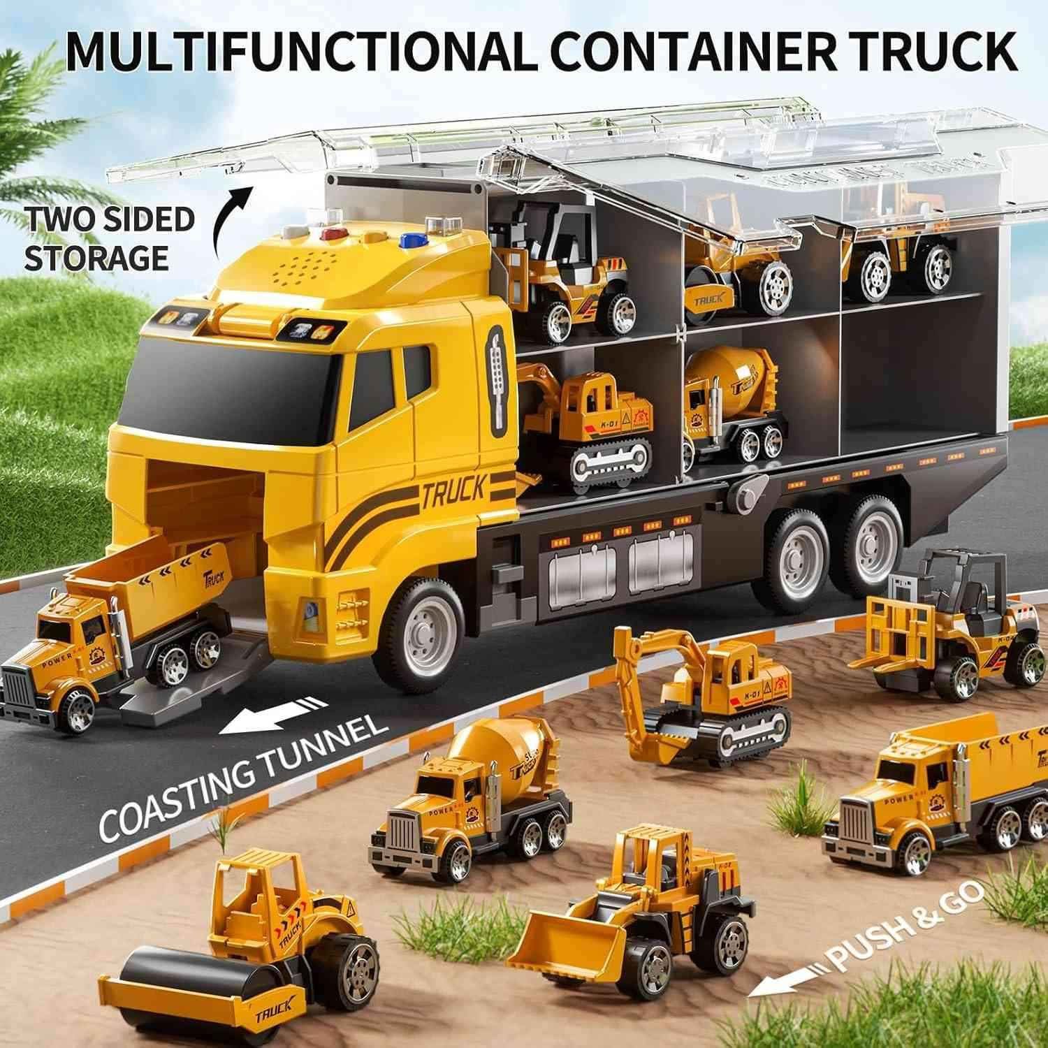 Portable Kids Construction Vehicle Playset – Mini Trucks, Excavators, and Storage Case for Easy Transport