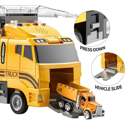 Portable Kids Construction Vehicle Playset – Mini Trucks, Excavators, and Storage Case for Easy Transport