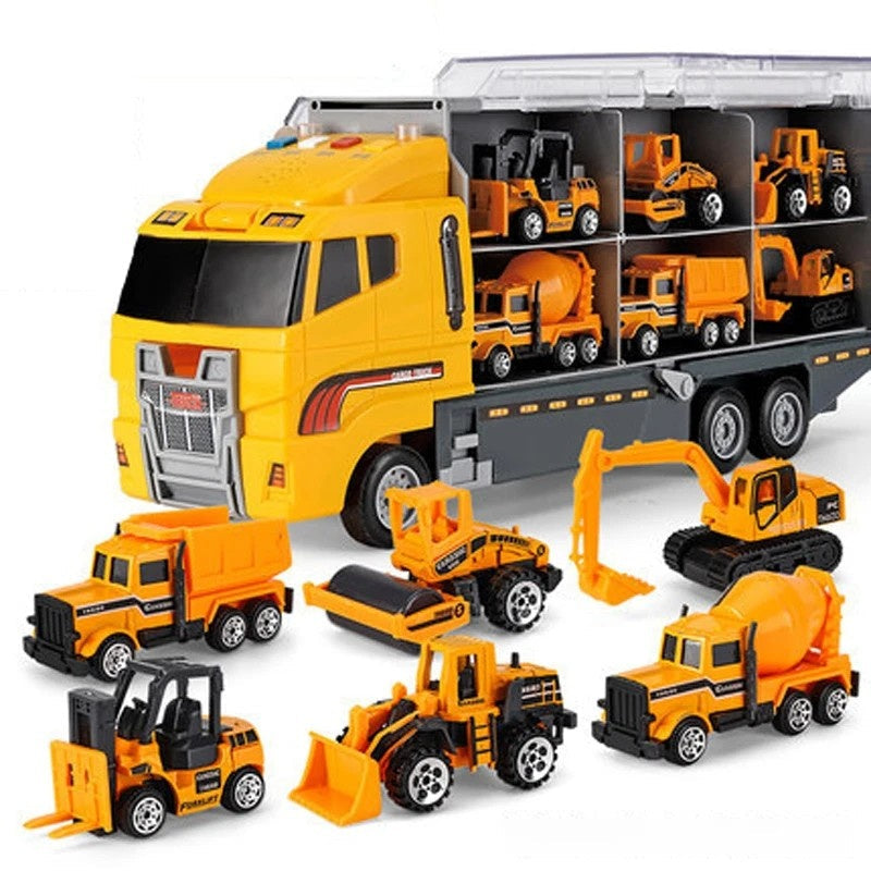 Portable Kids Construction Vehicle Playset – Mini Trucks, Excavators, and Storage Case for Easy Transport