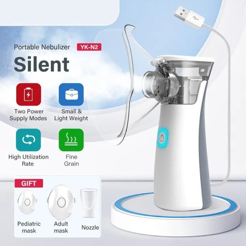 Portable Mesh Nebulizer - Handheld Breathing Relief With Fine Mist, USB AA Powered, Auto Shut-Off, Quiet Operation
