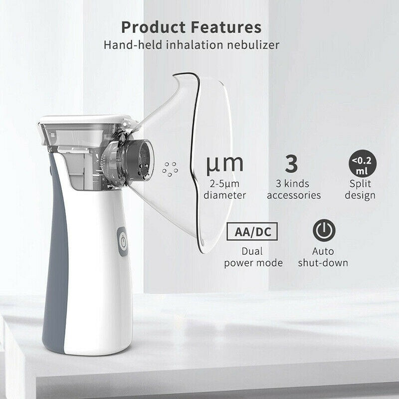 Portable Mesh Nebulizer - Handheld Breathing Relief With Fine Mist, USB AA Powered, Auto Shut-Off, Quiet Operation