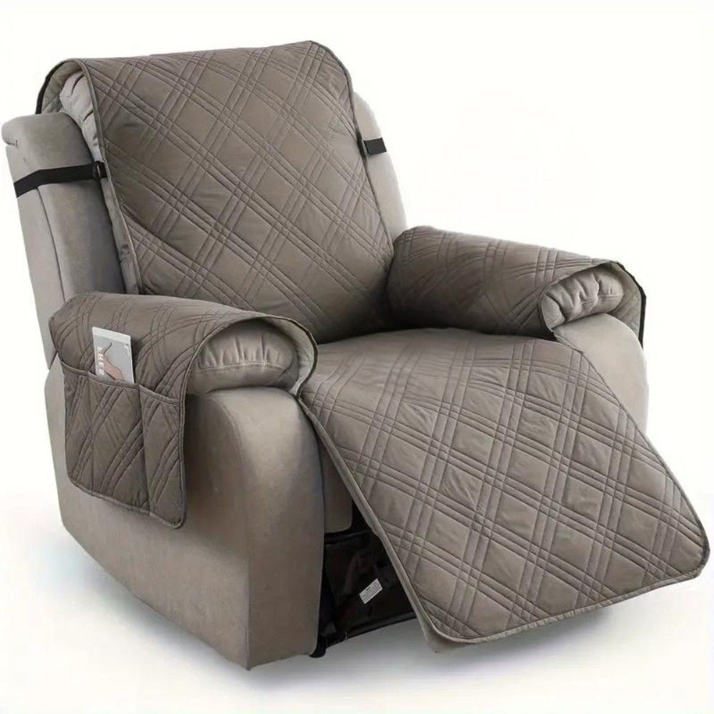 Durable Recliner Cover Quilted Cushion with Storage Pocket