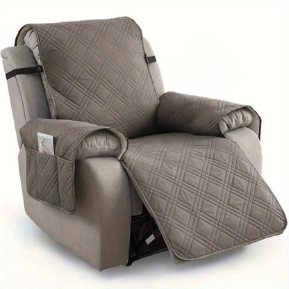 Durable Recliner Cover Quilted Cushion with Storage Pocket