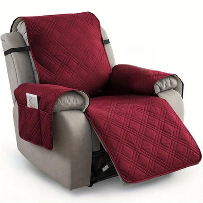 Durable Recliner Cover Quilted Cushion with Storage Pocket