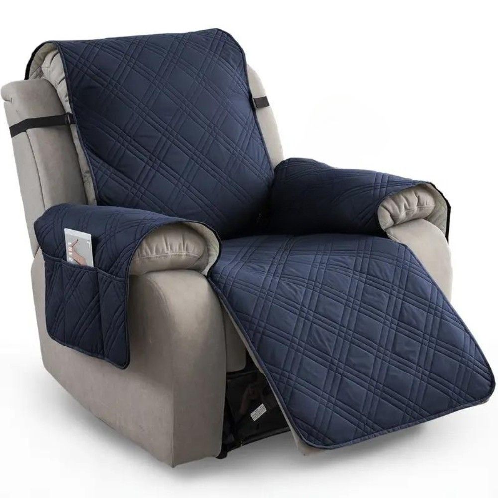 Durable Recliner Cover Quilted Cushion with Storage Pocket
