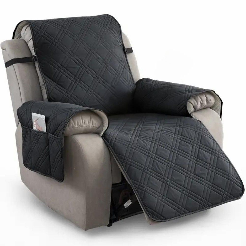 Durable Recliner Cover Quilted Cushion with Storage Pocket