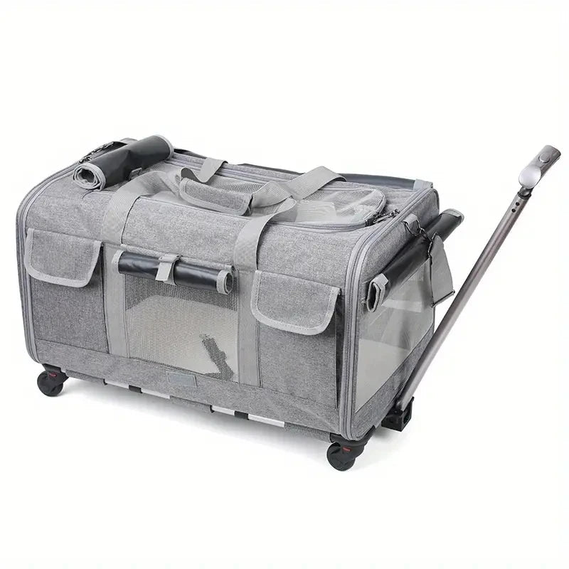 Premium Extra Large Cat Carrier with Wheels, Detachable & Foldable Dog Trolley Case
