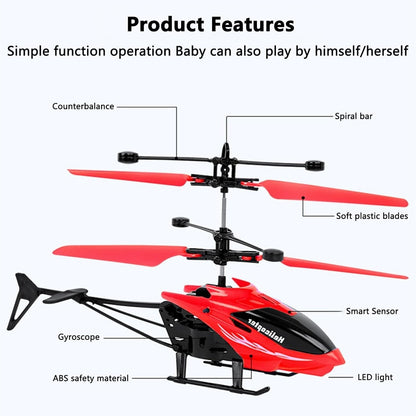 RC Helicopter Drone Remote Control Aircraft Toy with Smart Sensors and LED Lights, Safe for Ages 5+