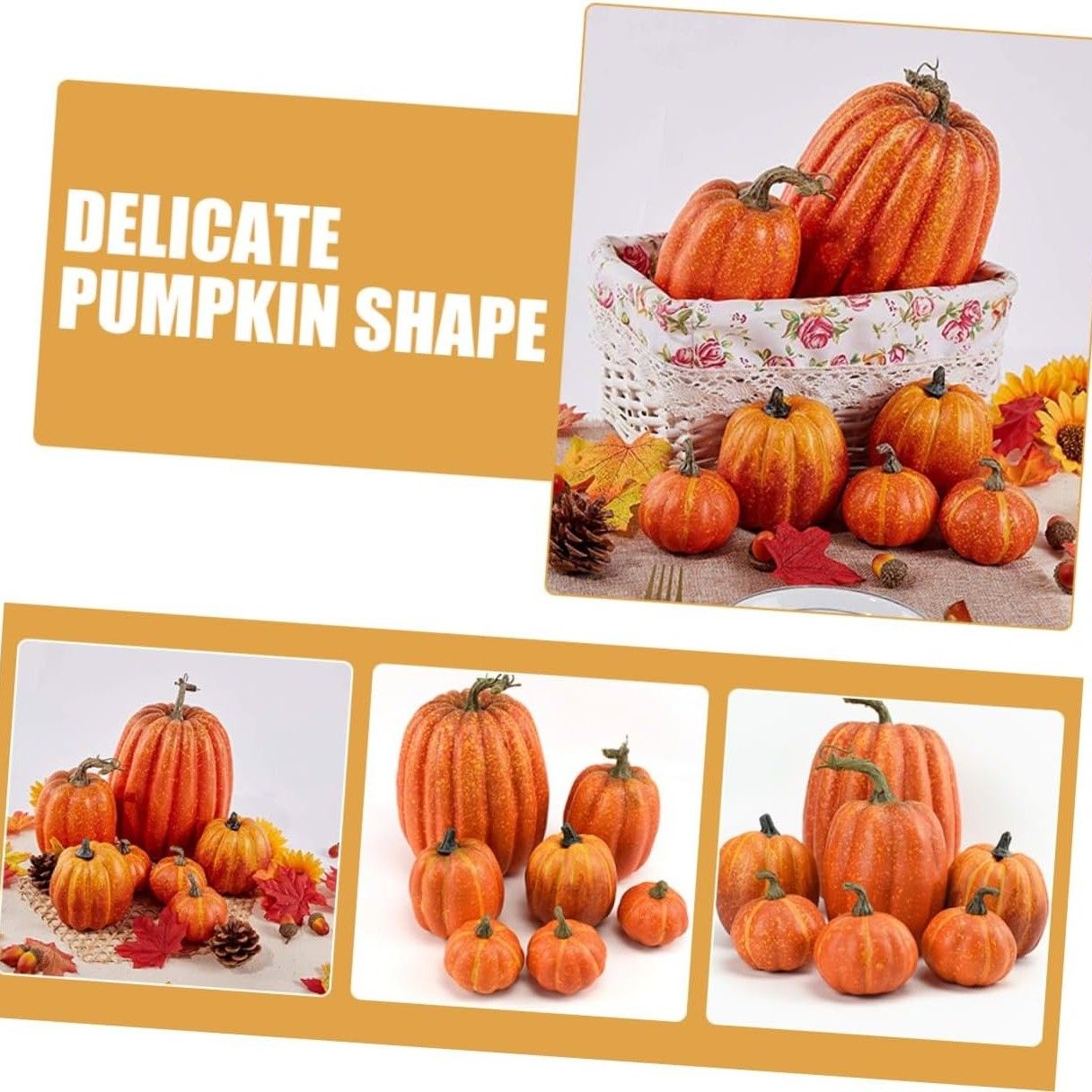 Realistic Fake Pumpkins with 7PCS Set for Halloween Decor, Lifelike Appearance, Fall Autumn Themed Decoration