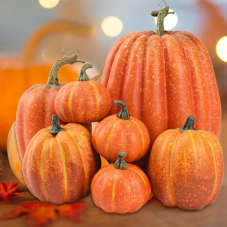 Realistic Fake Pumpkins with 7PCS Set for Halloween Decor, Lifelike Appearance, Fall Autumn Themed Decoration