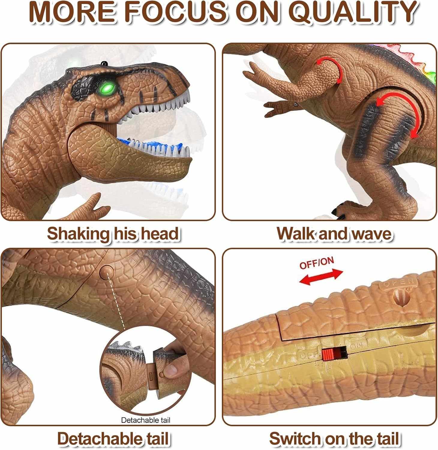 Remote Control Dinosaur Toy Walking Roaring, Realistic T-Rex Design, Lights & Sounds, Multi-Directional Movement, Safe for Kids 3+