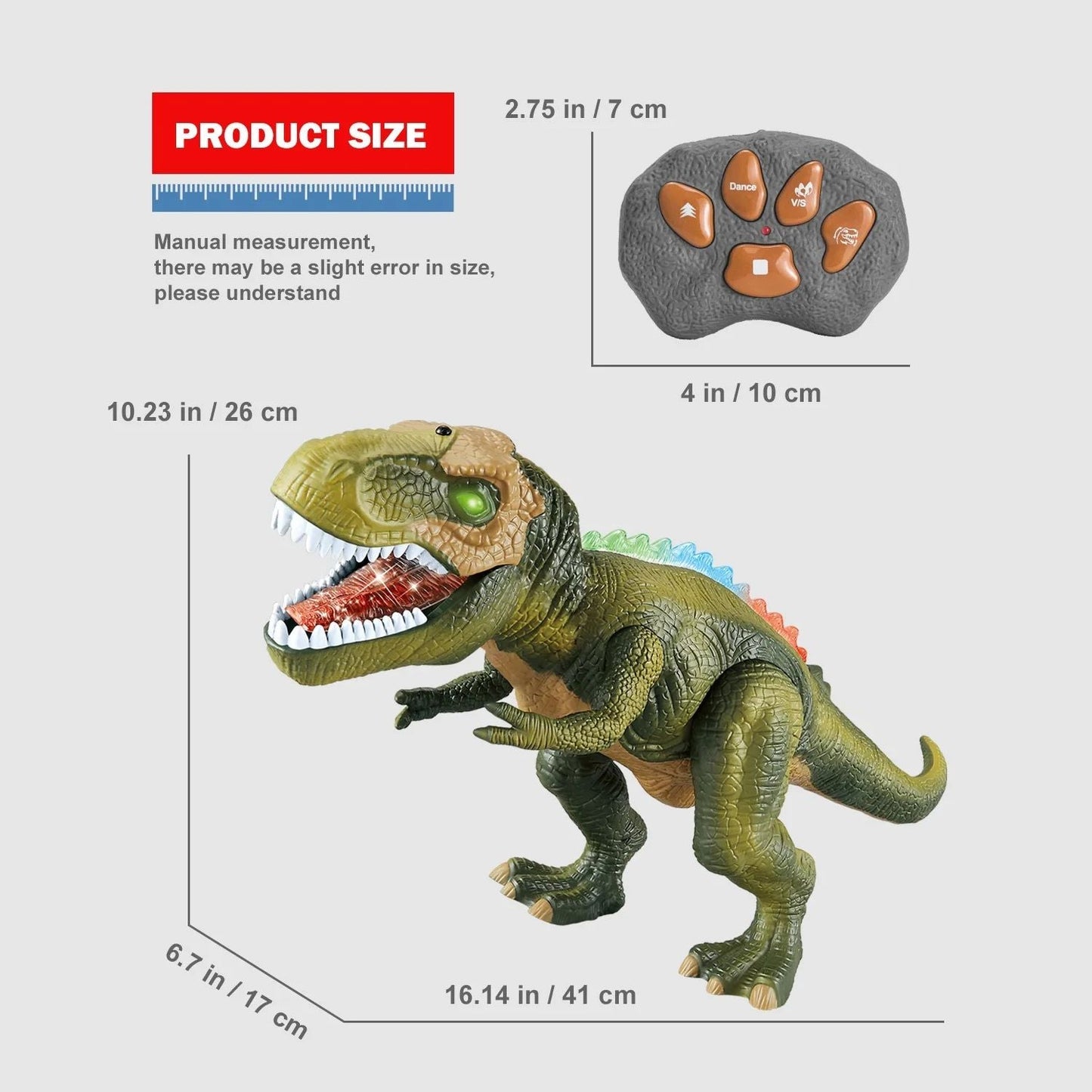 Remote Control Dinosaur Toy Walking Roaring, Realistic T-Rex Design, Lights & Sounds, Multi-Directional Movement, Safe for Kids 3+