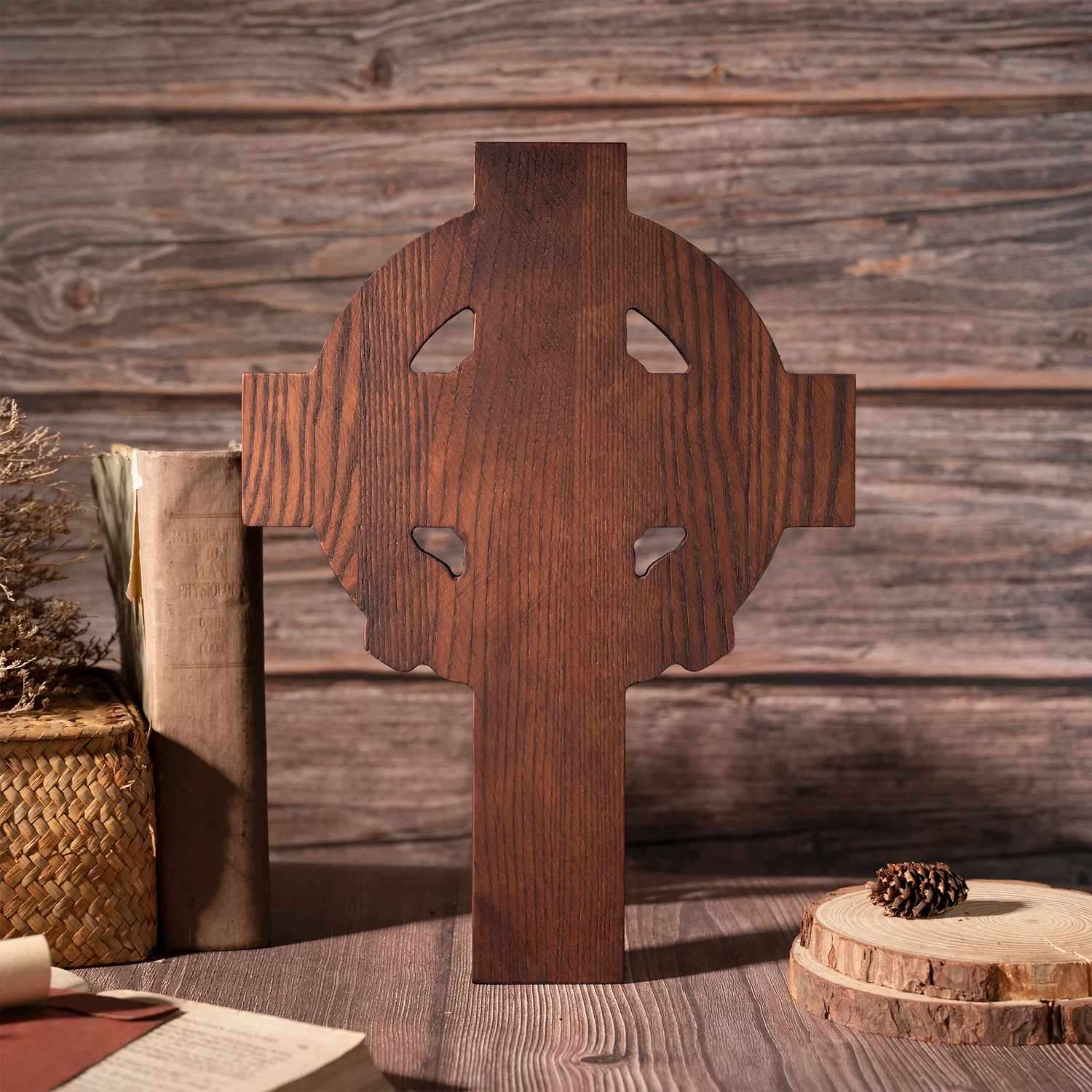 Rustic Claddagh Love Cross Wall Art – Intricate Wooden Celtic Knot Carving for Meaningful Room & Holiday Gift Decor