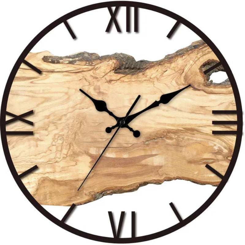 Rustic Wood Grain Wall Clock with Metal Frame – 11.81 Decorative Timepiece with Silent Quartz Movement and Roman Numerals 2