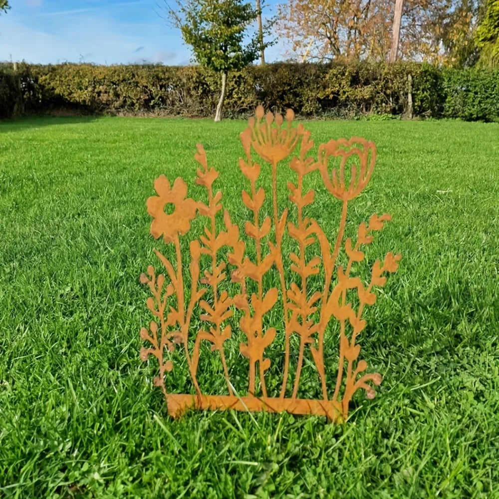 Rustic Metal Flower Garden Decor Stake - Halri