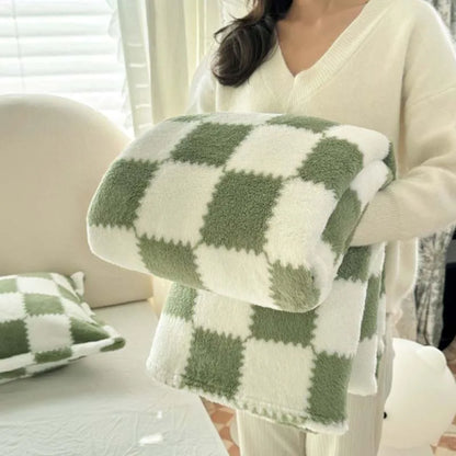 Cozy Plush Check Blanket, Soft Pink White Throw
