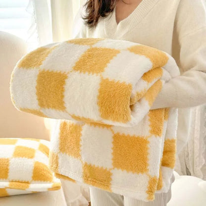 Cozy Plush Check Blanket, Soft Pink White Throw