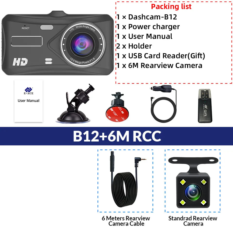 Dual Lens Car Dash Cam with Loop Recording