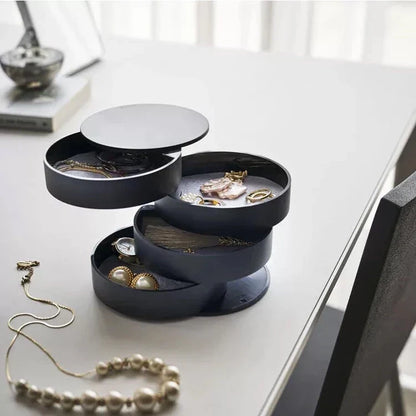 Rotating Jewelry Storage Case with 5 Tier Lid