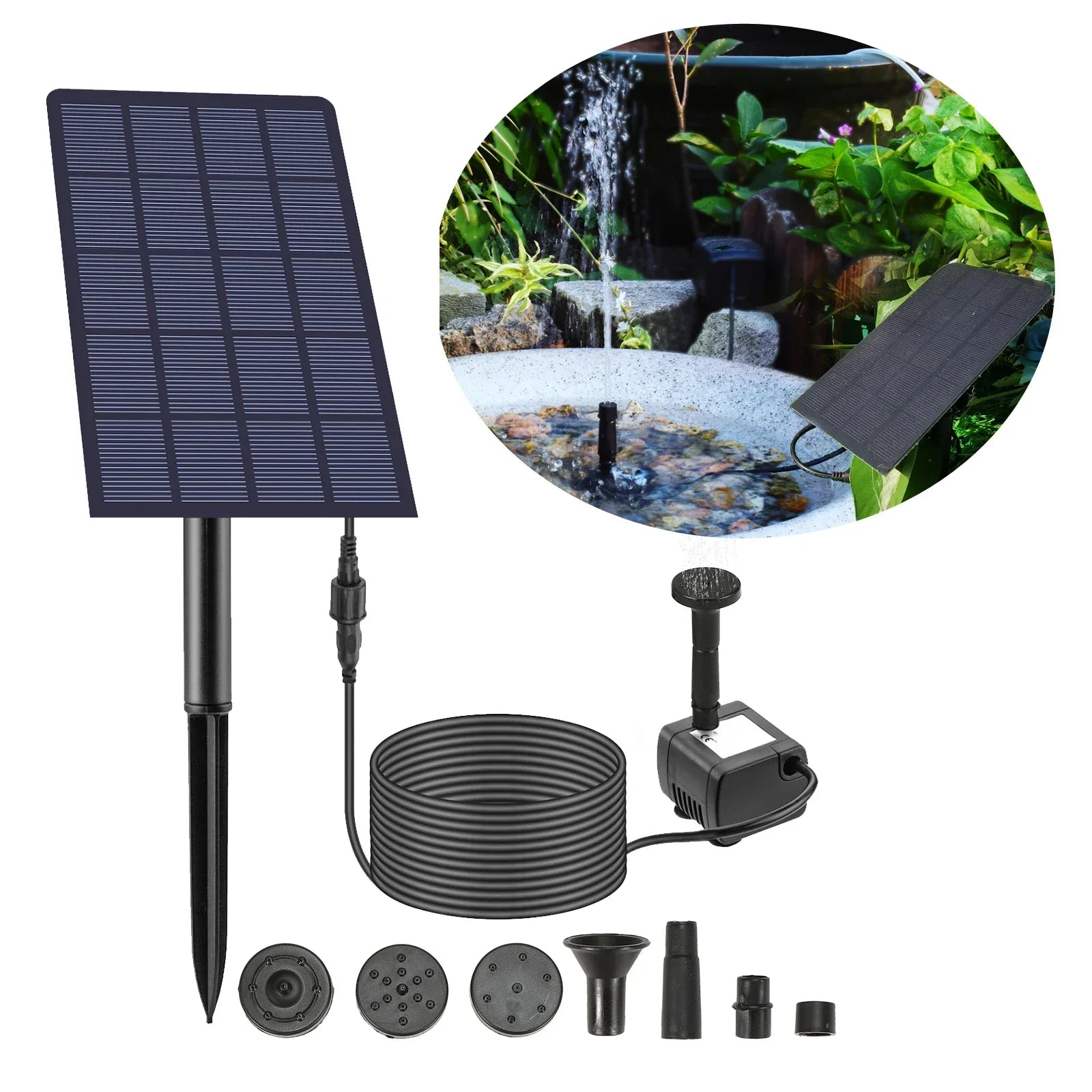 Solar Powered Garden Fountain Kit with 4 Spray Nozzles - Halri