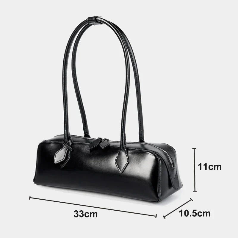 Luxury Genuine Leather Women Shoulder Baguette Bag