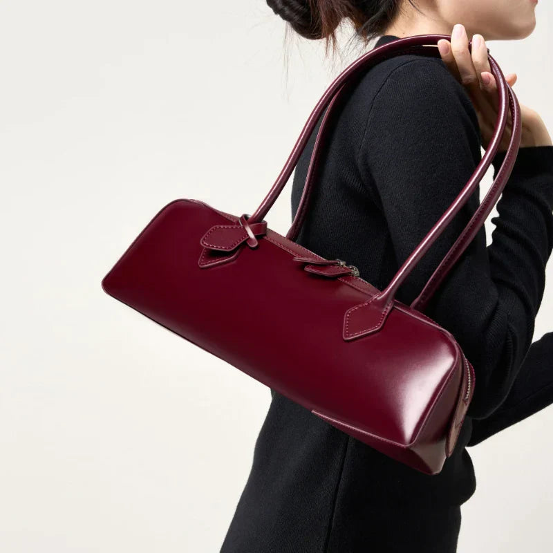 Luxury Genuine Leather Women Shoulder Baguette Bag