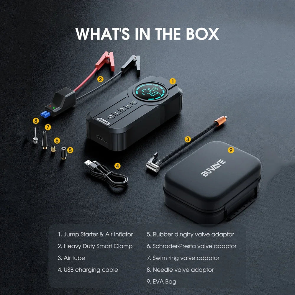 Compact Car Battery Booster with Air Pump & LED Light