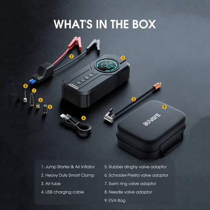 Compact Car Battery Booster with Air Pump & LED Light