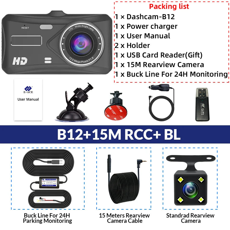 Dual Lens Car Dash Cam with Loop Recording