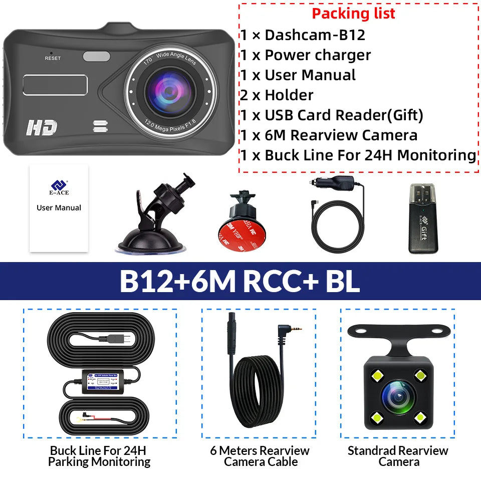 Dual Lens Car Dash Cam with Loop Recording