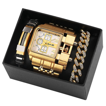 Large Face Quartz Men's Leather Watch Gift Set