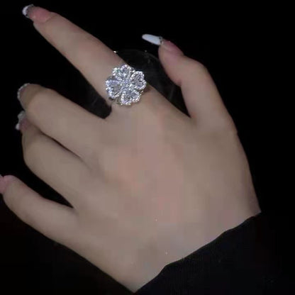 Sparkling Floral CZ Clover Ring