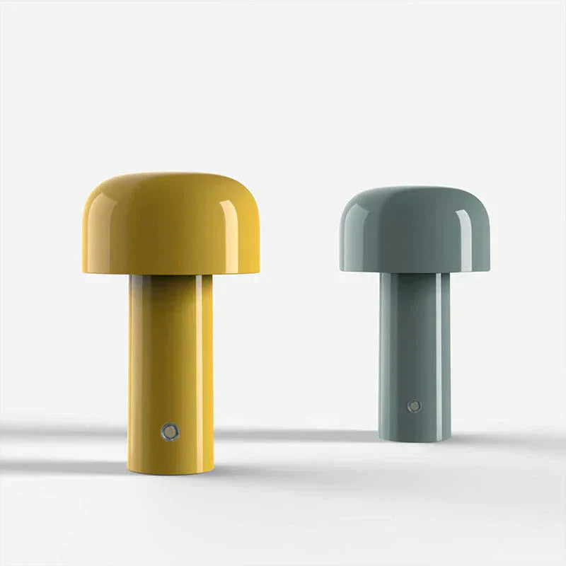 Yellow and gray cylindrical lamps on a white background
