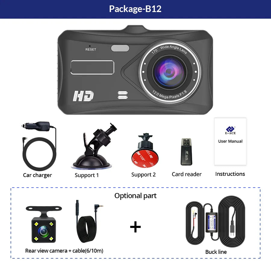 Dual Lens Car Dash Cam with Loop Recording