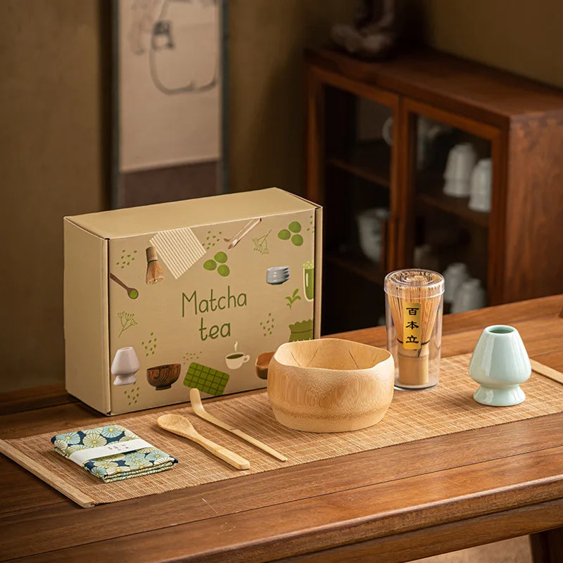 Green Tea 7-Piece Bamboo Matcha Bowl Set - Halri