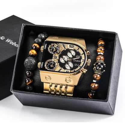 Large Face Quartz Men's Leather Watch Gift Set