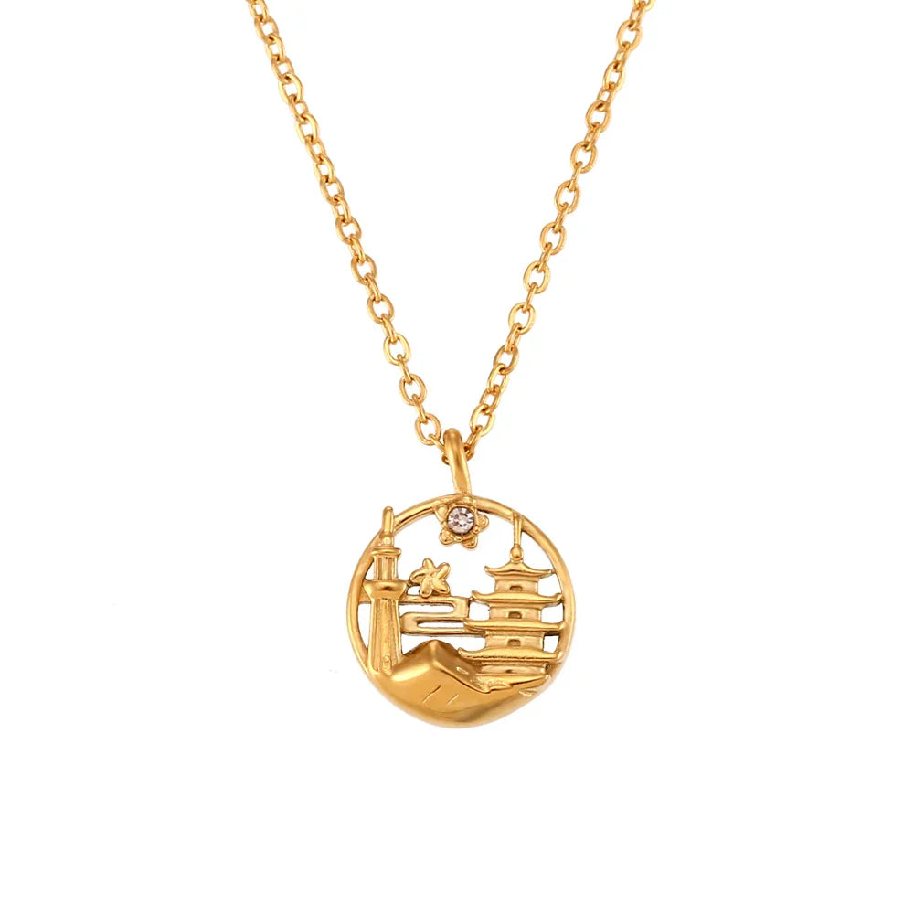 Gold Explorer Travel Pendant Necklace