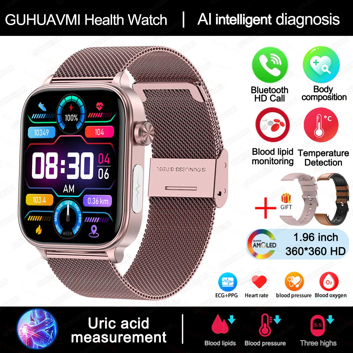 Stylish Fitness Watch with HD Screen – Pulse Monitor