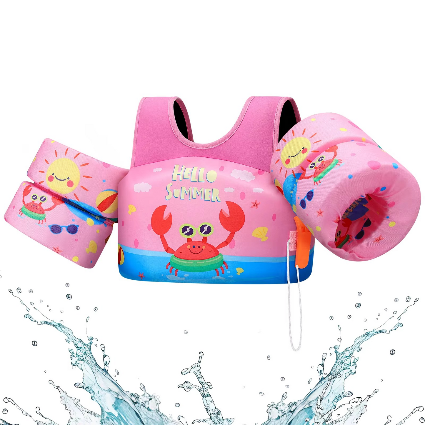 Children's Swim Vest with Floats and Safety Whistle