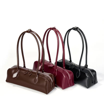 Luxury Genuine Leather Women Shoulder Baguette Bag