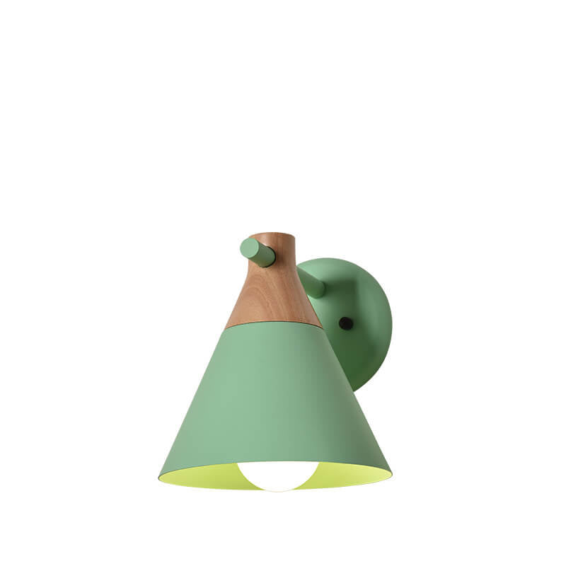Green wall sconce with wooden accent on a white background