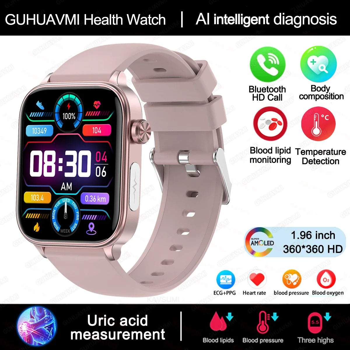 Stylish Fitness Watch with HD Screen – Pulse Monitor