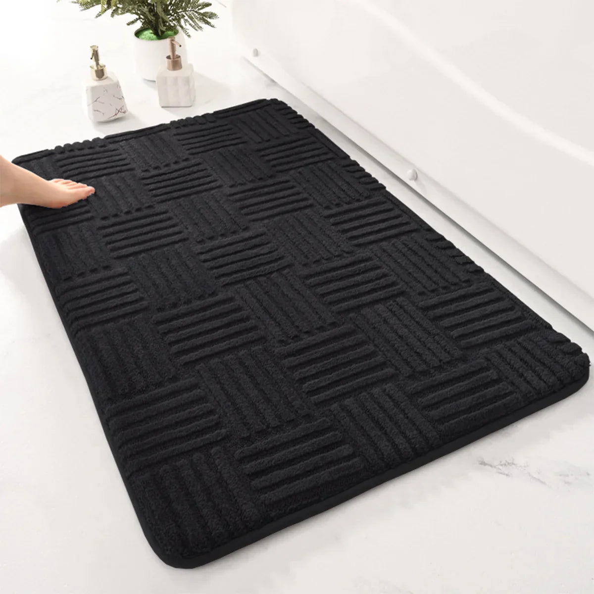Soft Aqua Striped Non Slip Bath Mat