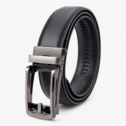 Classic Black Leather Mens Belt with Metal Buckle - Halri