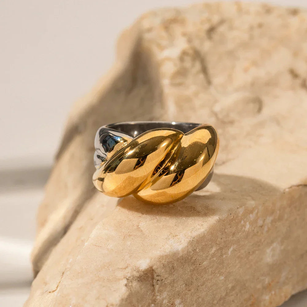 Thick Silver and Gold Plated Statement Ring - Halri