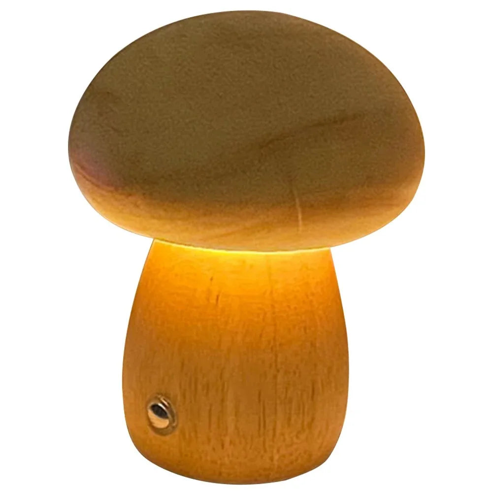 Warm Wooden LED Mushroom Table Lamp with USB Charge