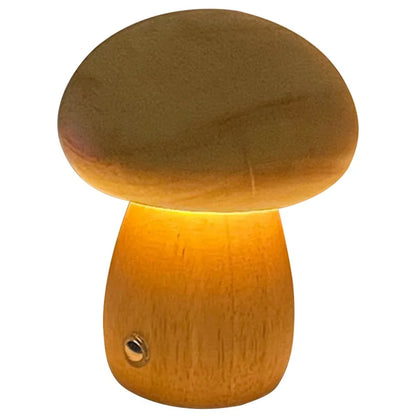 Warm Wooden LED Mushroom Table Lamp with USB Charge