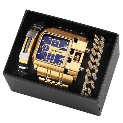 Large Face Quartz Men's Leather Watch Gift Set
